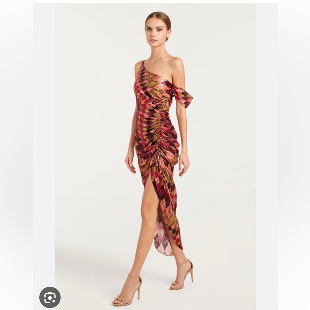 Elliana Print One-Shoulder Silk Maxi Dress 0